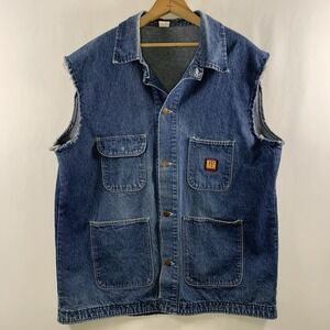 VTG Big Ben Mens Denim Snap Vest XL Streetwear Workwear Cut Off Sleeves USA